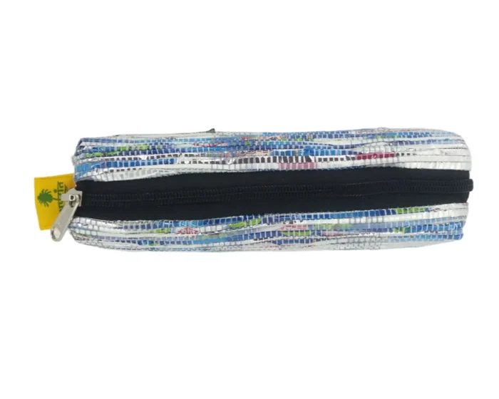 Sustainable Silver & Blue Pencil Pouch – Spacious & Lightweight