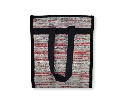 Eco-Friendly Silver & Red Tiffin Bag with Black Belt – Spacious & Durable