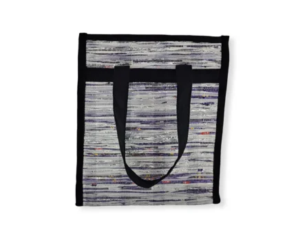 Eco-Friendly Silver & Purple Tiffin Bag with Black Belt – Spacious & Durable