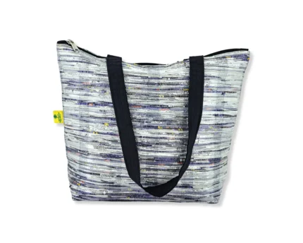 Aparant Upcycled and Handmade Shopping Bag Multicolor Silver Purple Black Belt (Product Image)