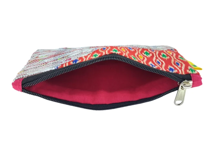 Fancy Pink & Red Hand Pouch with Corner Patch – Elegant & Practical