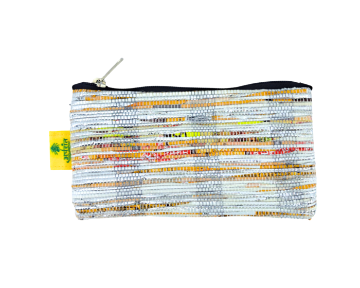 Stylish Silver and Yellow Hand Pouch – Compact & Trendy Accessory