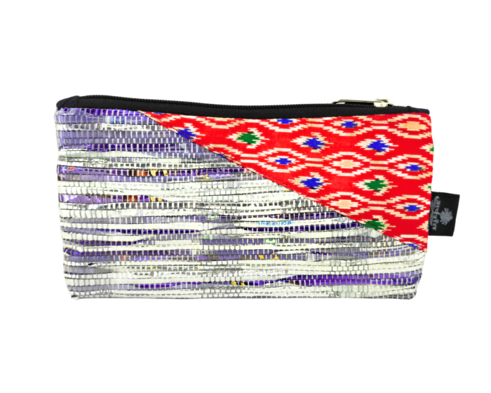 Hand Pouch Fancy Silver Purple with Red Corner – Stylish & Elegant Accessory