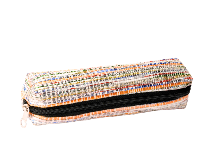 Reusable Silver & Yellow Pencil Pouch – Handwoven & Stylish